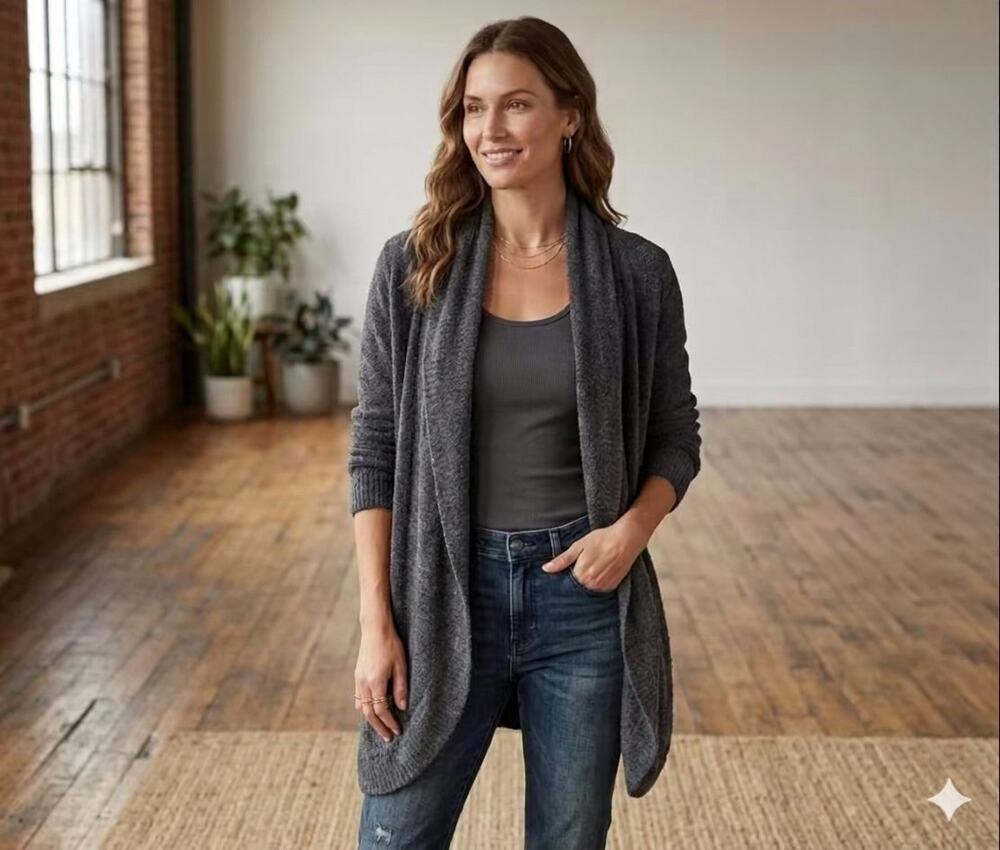 Barefoot Dreams Cardigan Black Open Front Cozy Chic Lite Womens Size Medium
